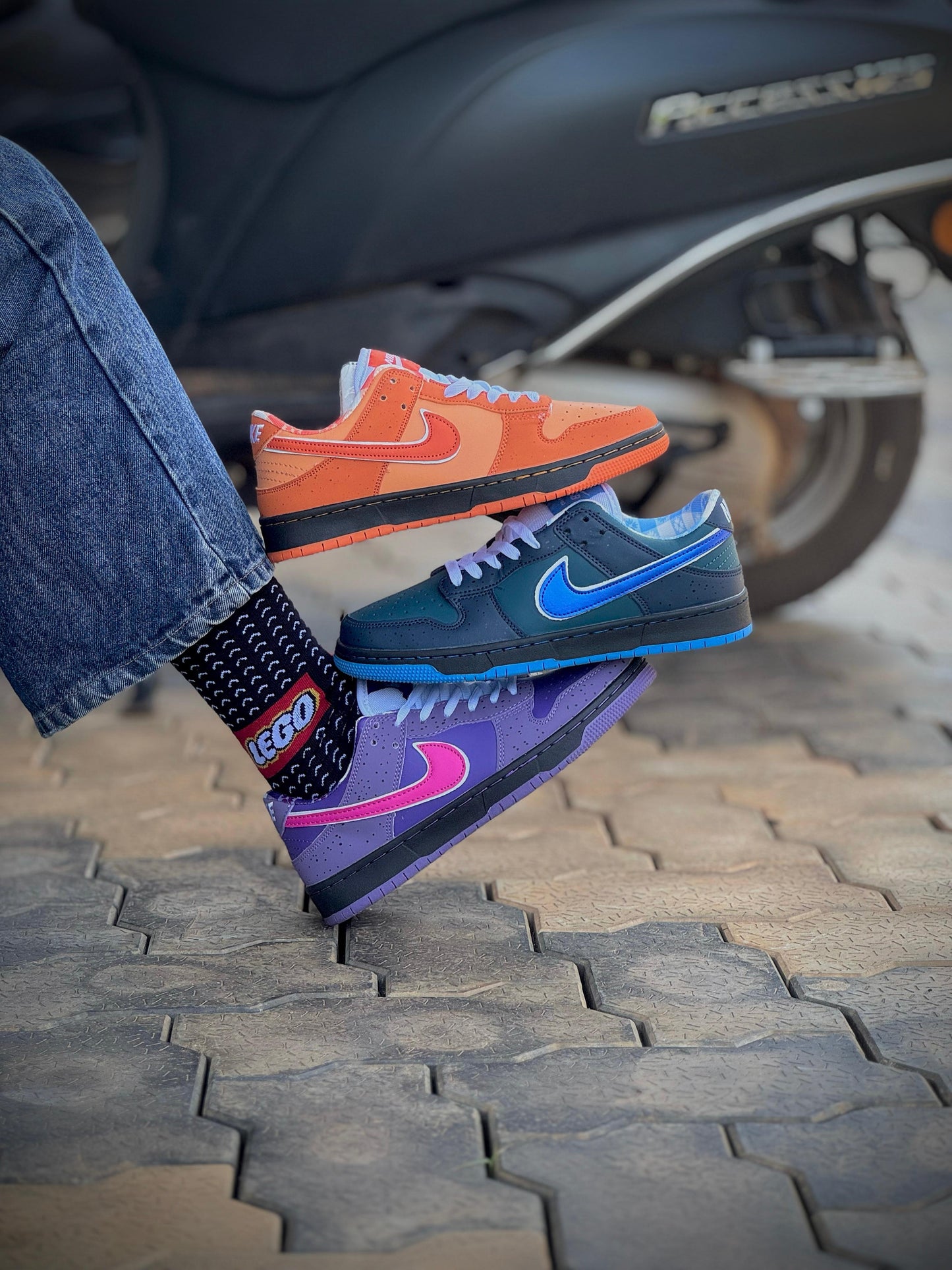 Nike Dunk Low Premium Collection – Triple Color Pack (Orange, Navy Blue, Purple)